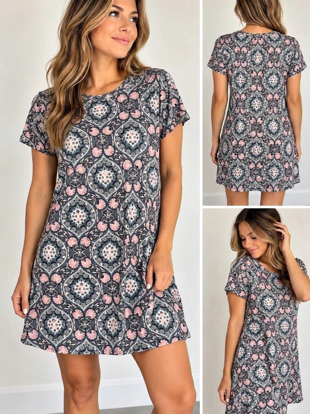 LOFT Floral Mini Dress in Blue & Pink Size Small